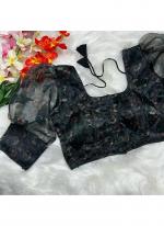 Organza Black Party Wear Digital Printed Blouse